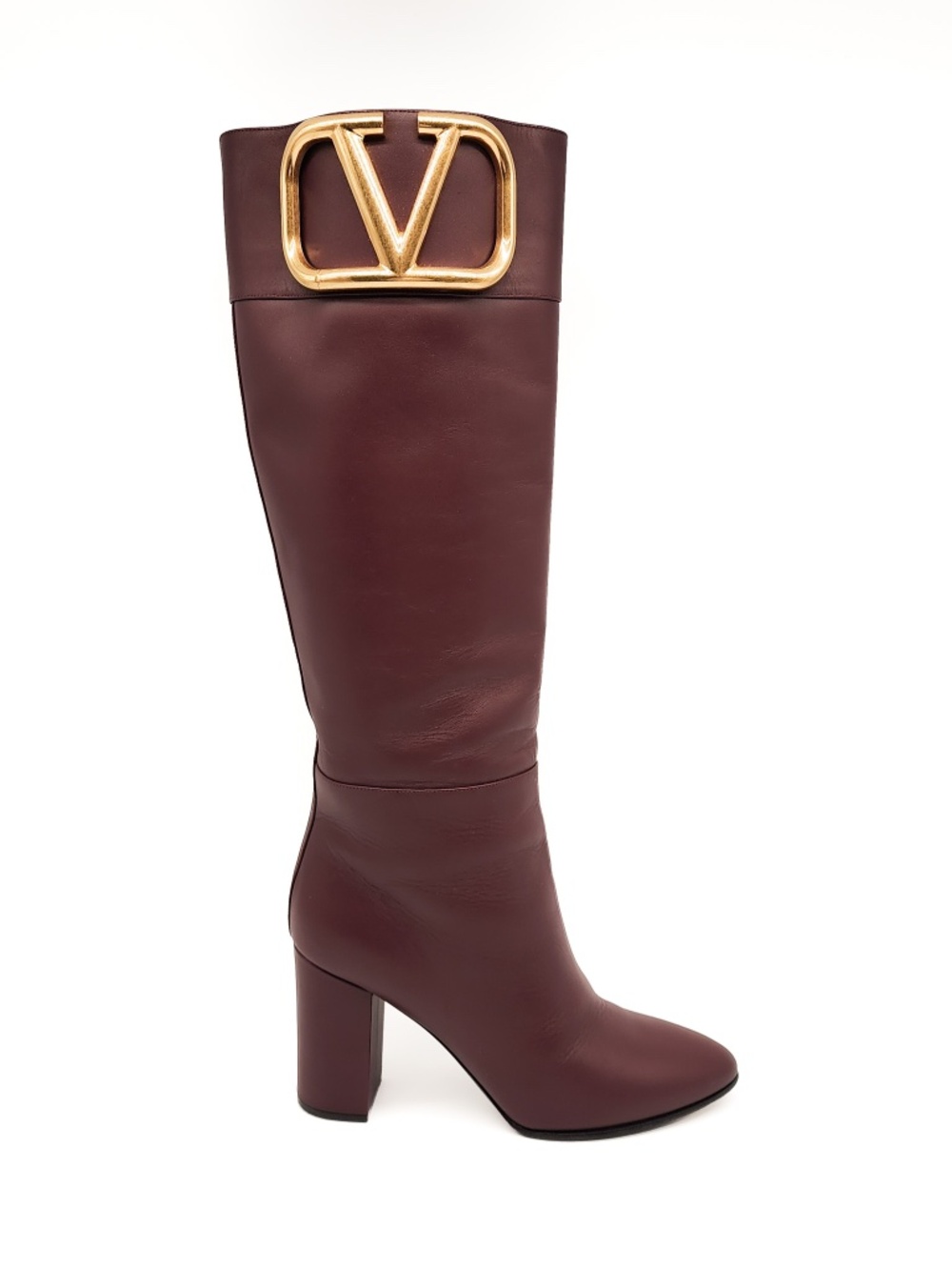 Valentino Garavani Burgundy Brown Leather Knee High Heeled Boots EU 38